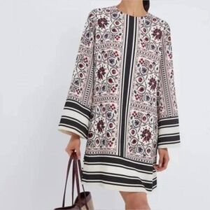 Tuckernuck‎ XXS Floral Print Dress, Black & White Stripe Trim, 3/4 Sleeve